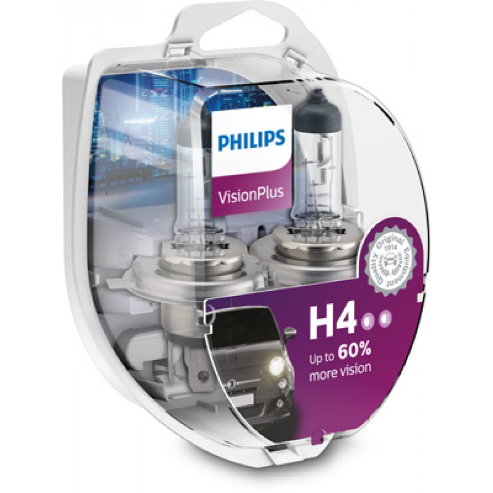 Set 2 Becuri Far H4 P43T 60/55W 12V Vision Plus Philips -  - PHILIPS